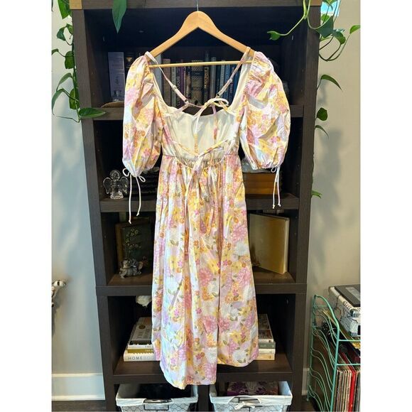 NWT For Love & Lemons Carrie Pink & Yellow Floral Midi Dress Size XXS - Picture 6 of 10